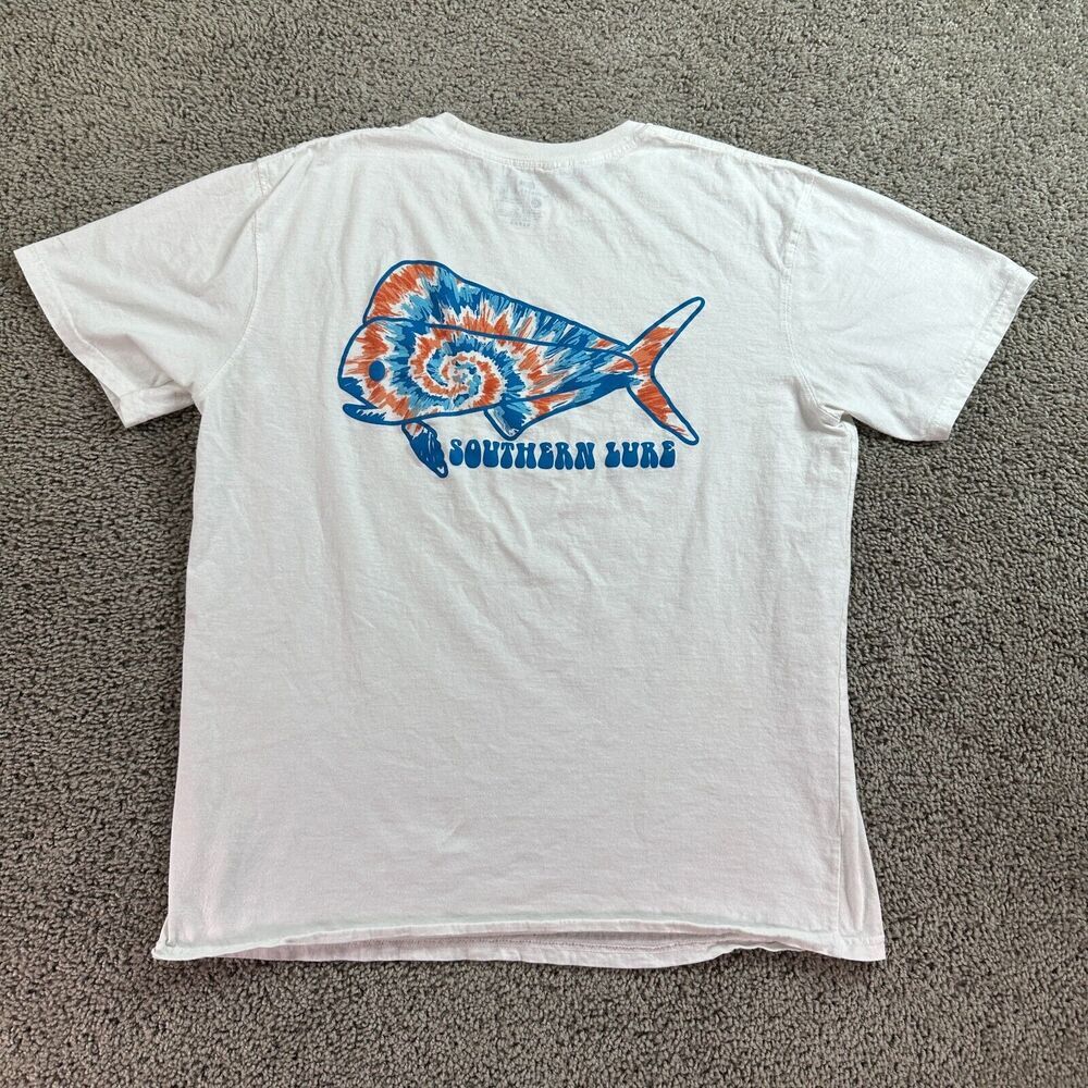 Southern Lure Shirt Mens Large White Blue Spiral Tie Dye Fish Fishing READ